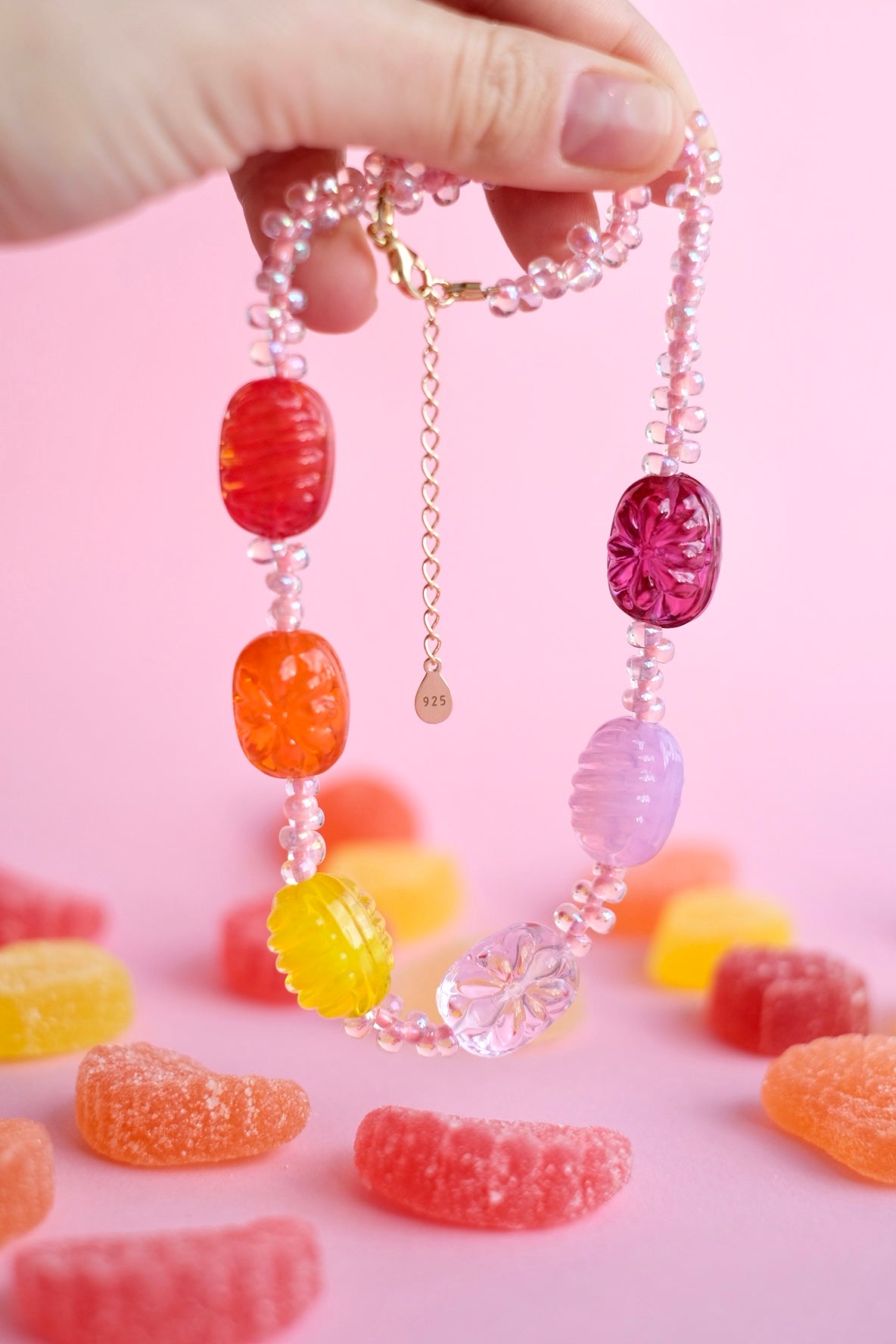 Glass candies beaded necklace