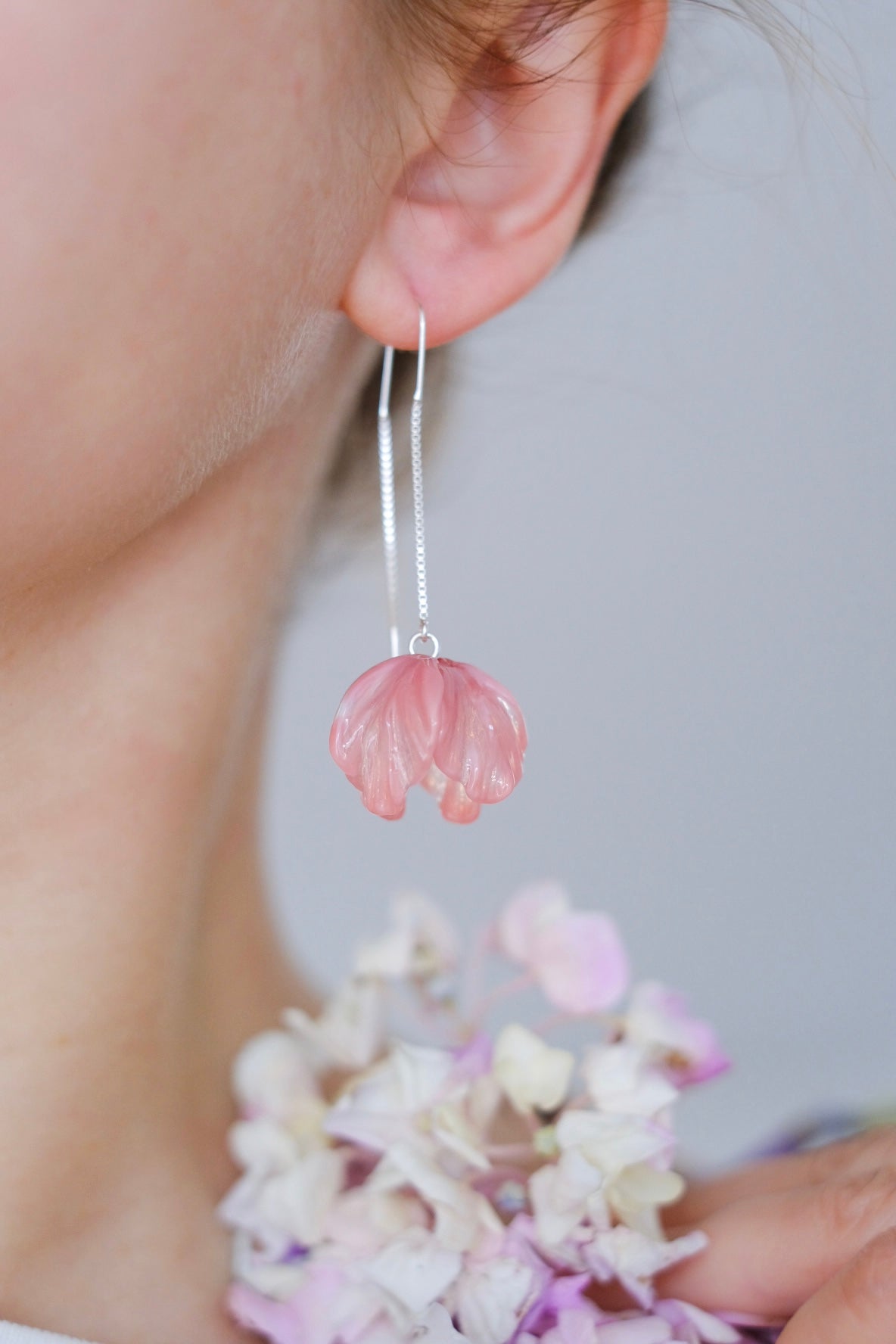 Lampwork glass pink floral earrings