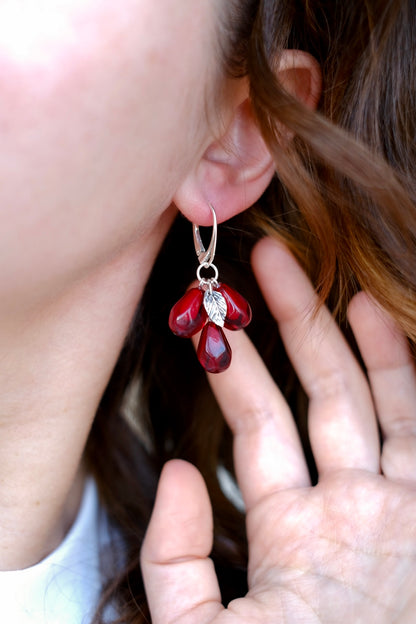 Lampwork murano glass pomegranate seed earrings