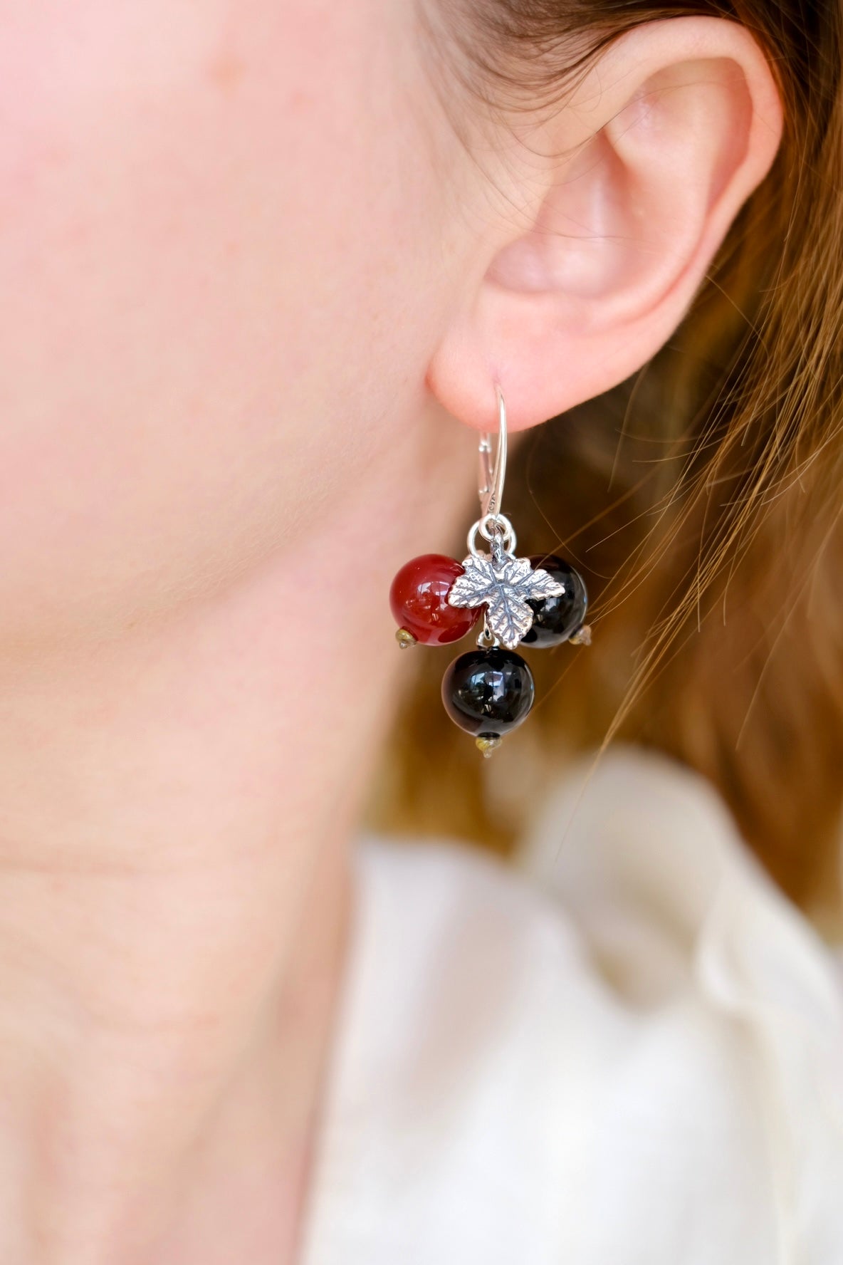 Murano glass black currant glass earrings