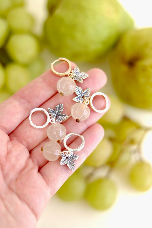 Murano glass white currant glass hoop earrings