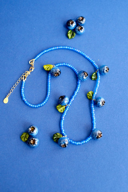 Lampwork glass blueberry beaded necklace