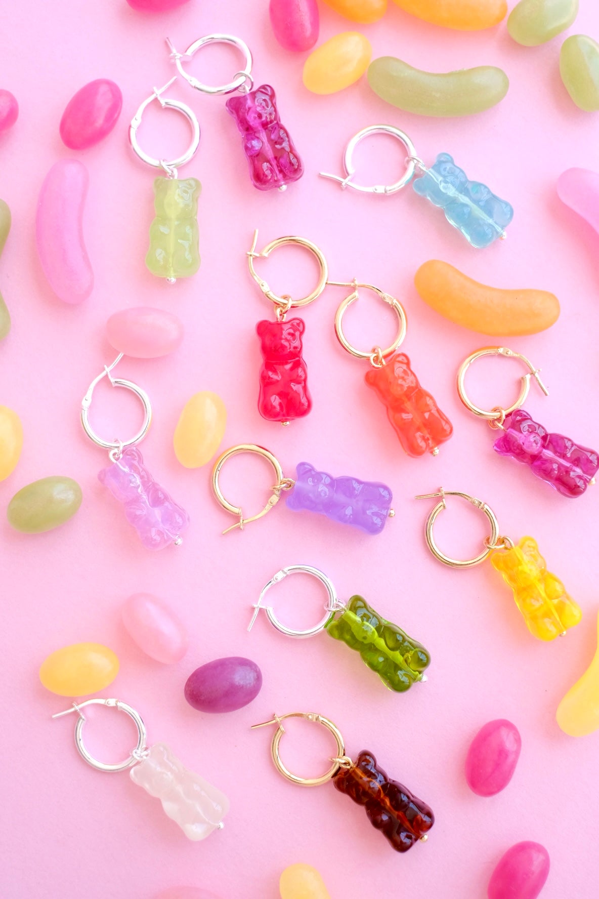 Gummy bear glass *SILVER* hoop earrings