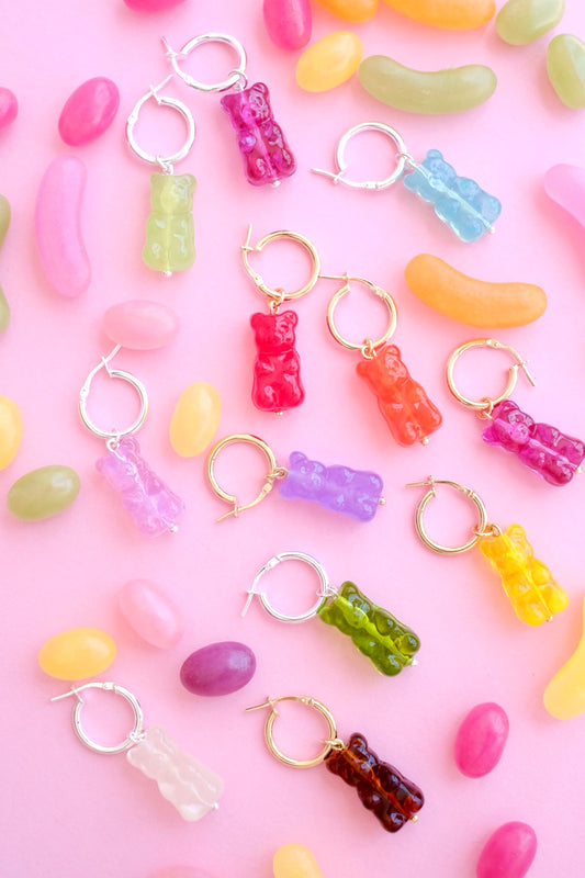 Gummy bear glass *GOLD* hoop earrings