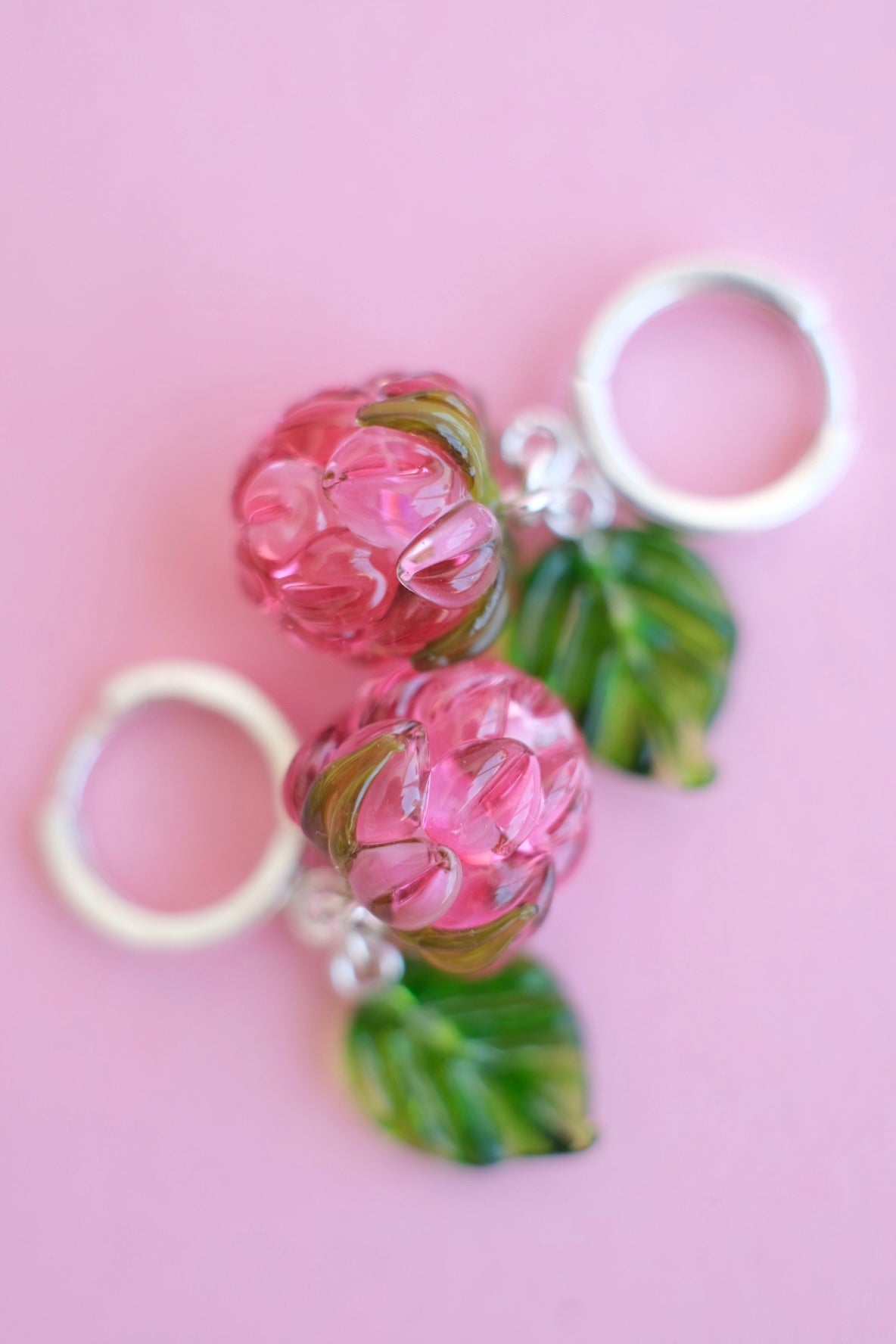 Murano glass pink raspberry hoop earrings