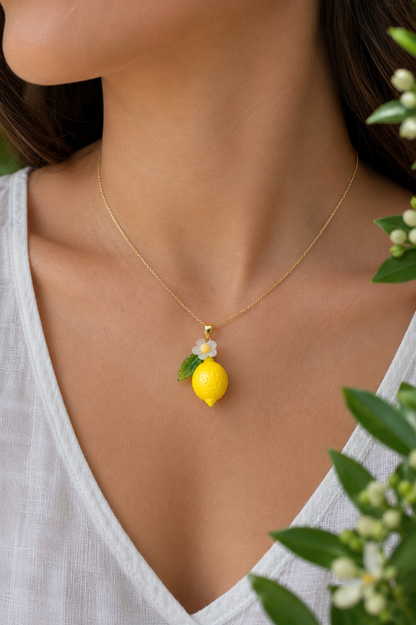 Lampwork glass lemon pendant
