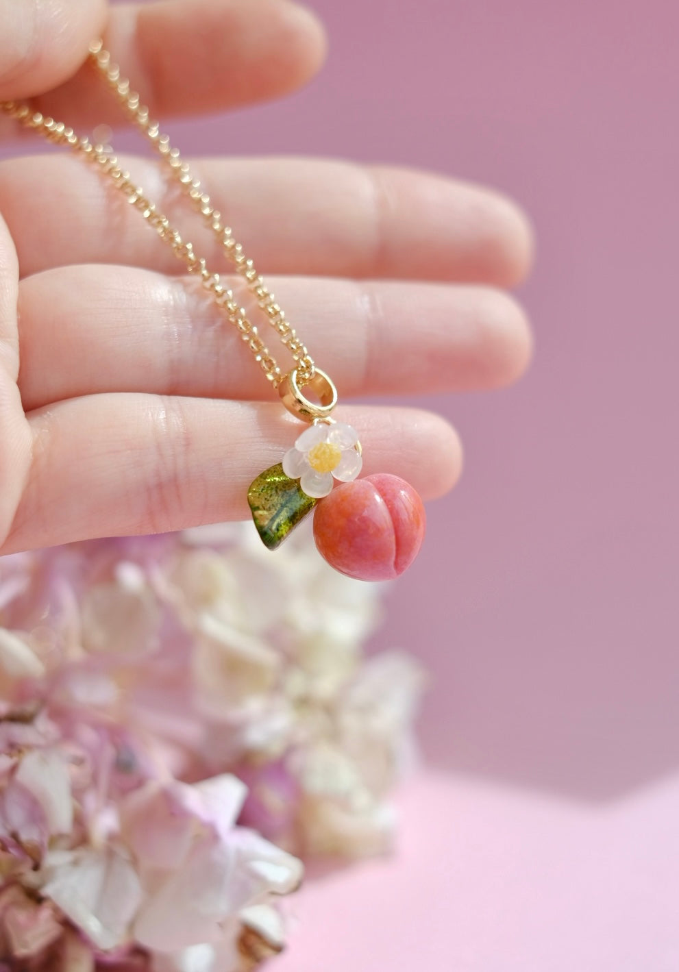 Peach fruit lampwork glass pendant