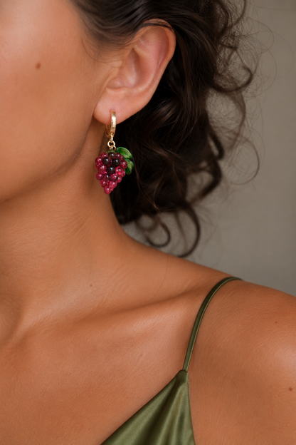 Purple grape murano glass earrings