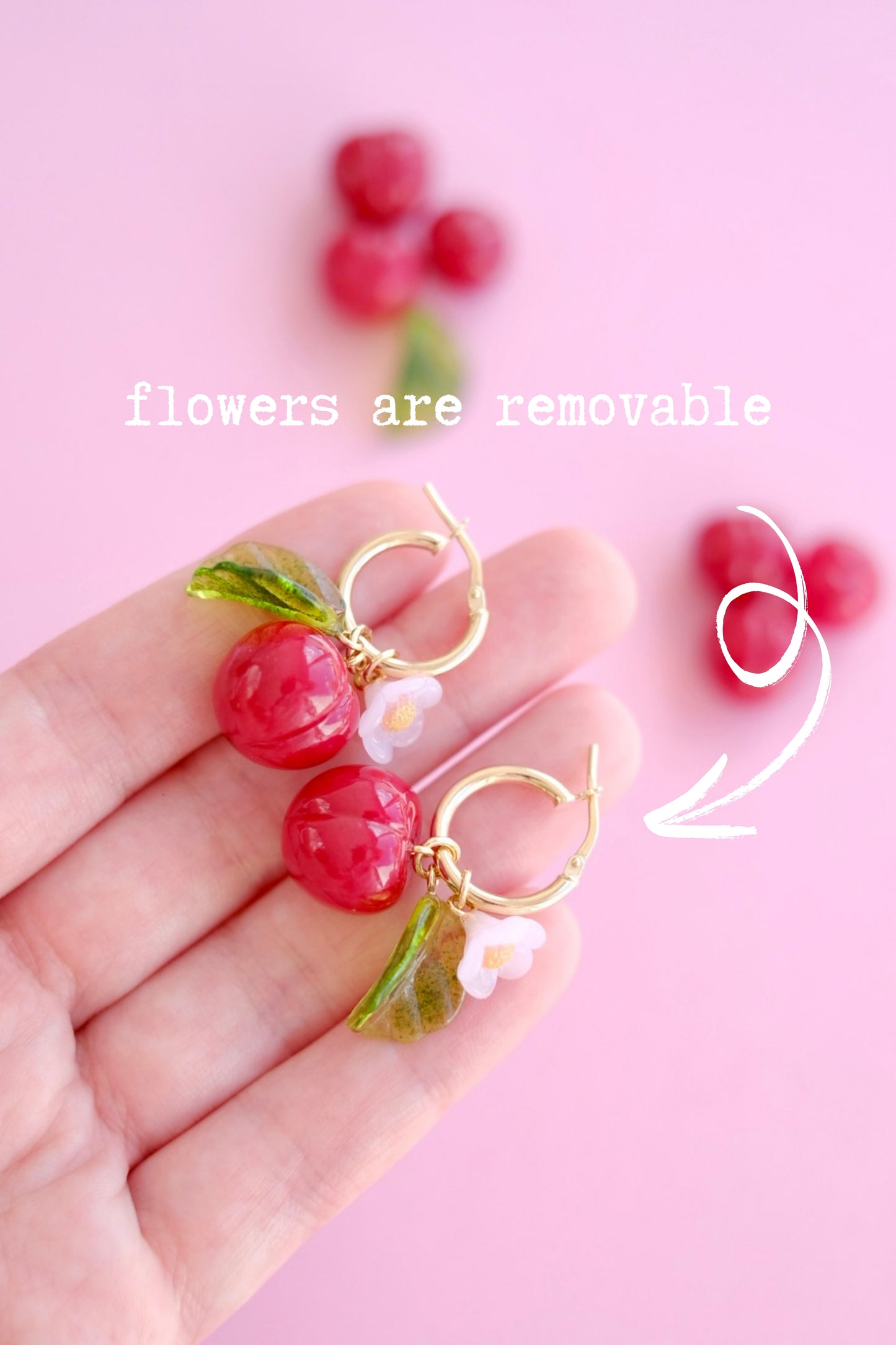 Lampwork glass cherry hoop earrings