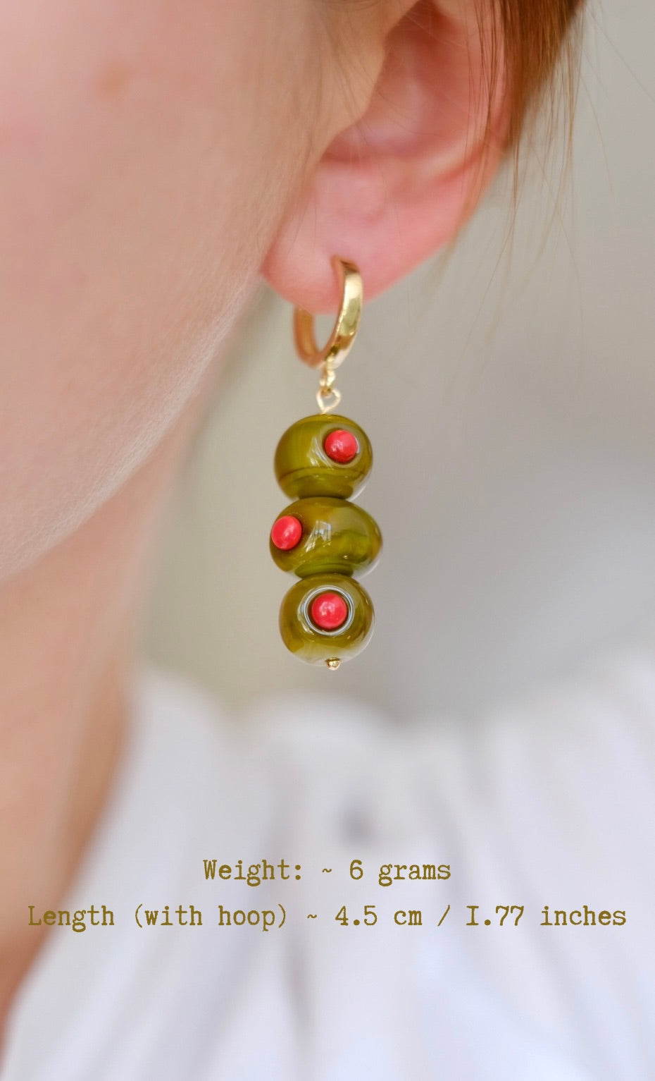 Murano glass coctail olive hoop earrings