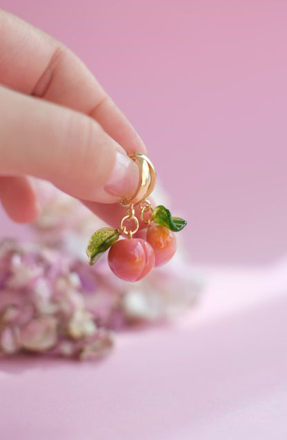 Lampwork glass peach hoop earrings