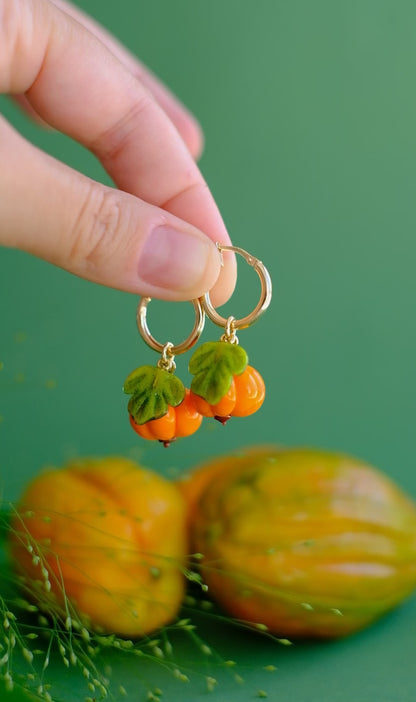 Murano glass Pumpkin hoop earrings