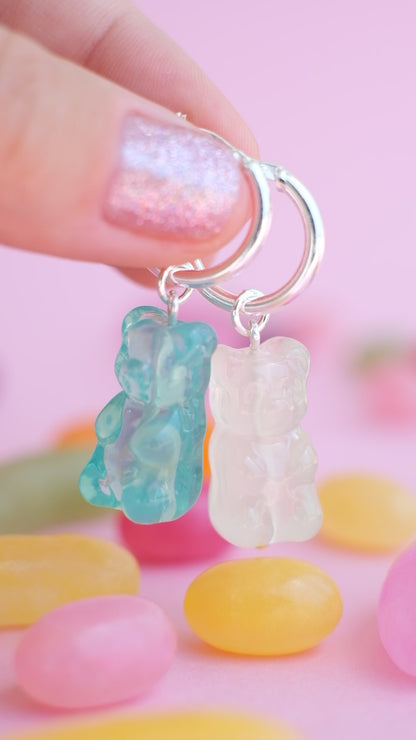 Gummy bear glass *SILVER* hoop earrings