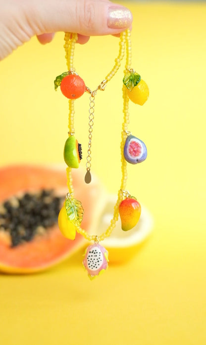 Lampwork glass tropical fruit beaded necklace