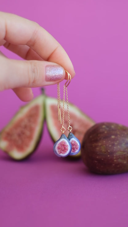 Fig fruit murano glass chain earrings