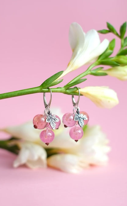 Murano glass pink currant glass earrings