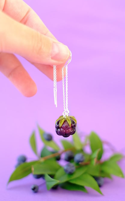 Lampwork glass Blackberry chain earrings
