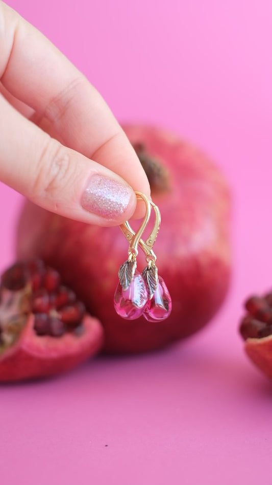 Lampwork murano glass pomegranate seed earrings (pink glass)