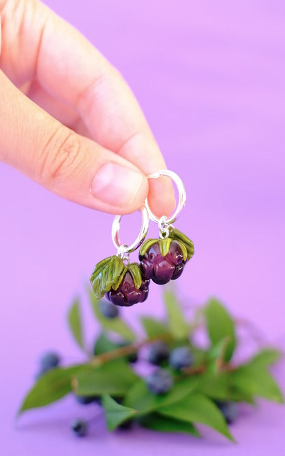 Lampwork glass Blackberry hoop earrings