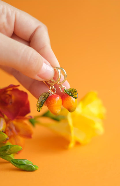 Mango lampwork glass hoop earrings