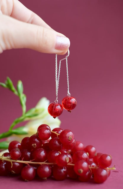 Murano glass red currant lampwork glass chain earrings