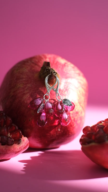Lampwork murano glass pomegranate seed earrings (pink glass)