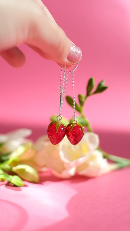 Murano glass strawberry chain earrings