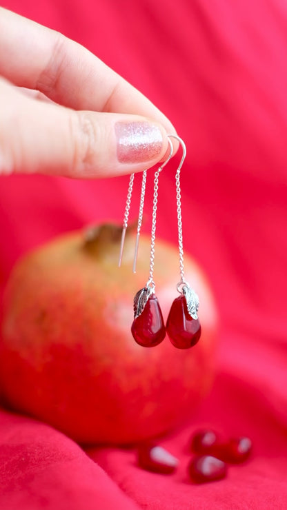 Lampwork murano glass pomegranate seed chain earrings
