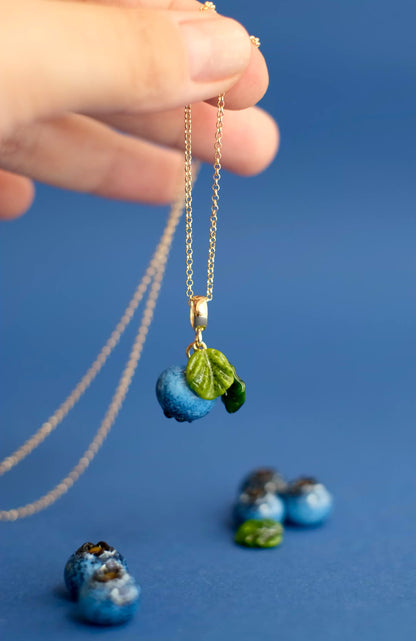 Lampwork glass blueberry pendant