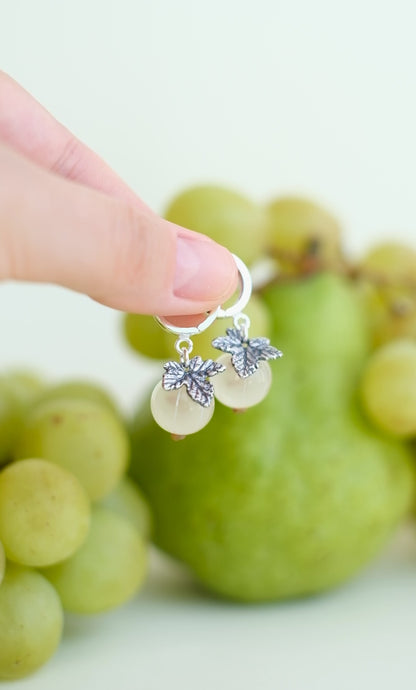 Murano glass white currant glass hoop earrings