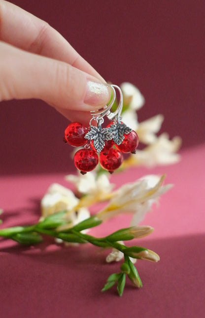 Murano glass red currant glass earrings