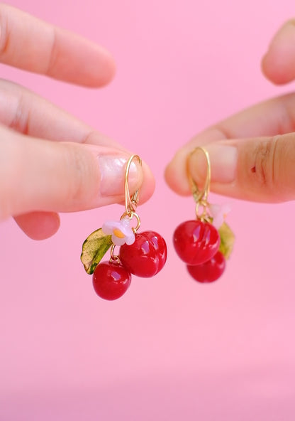 Lampwork glass cherry earrings
