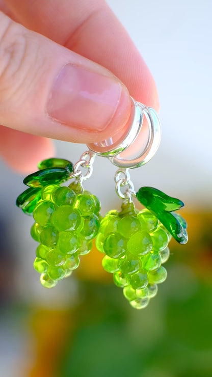 Green grape murano glass earrings