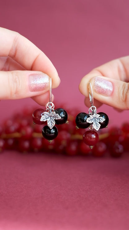 Murano glass black currant glass earrings