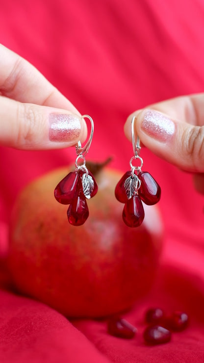 Lampwork murano glass pomegranate seed earrings