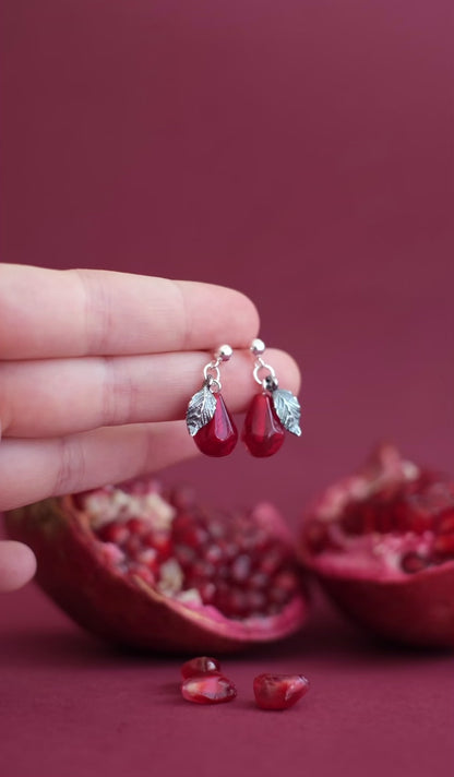 Murano glass pomegranate seed silver stud earrings