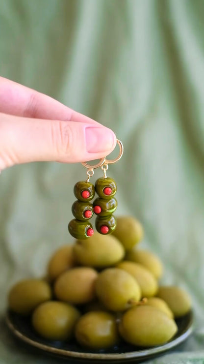 Murano glass coctail olive hoop earrings