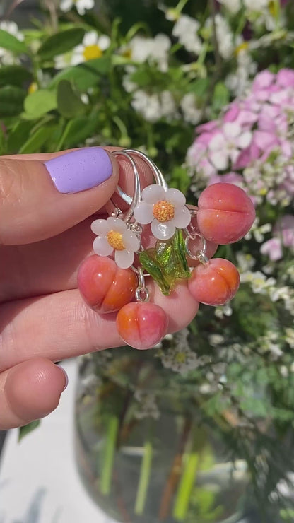Murano glass peach earrings