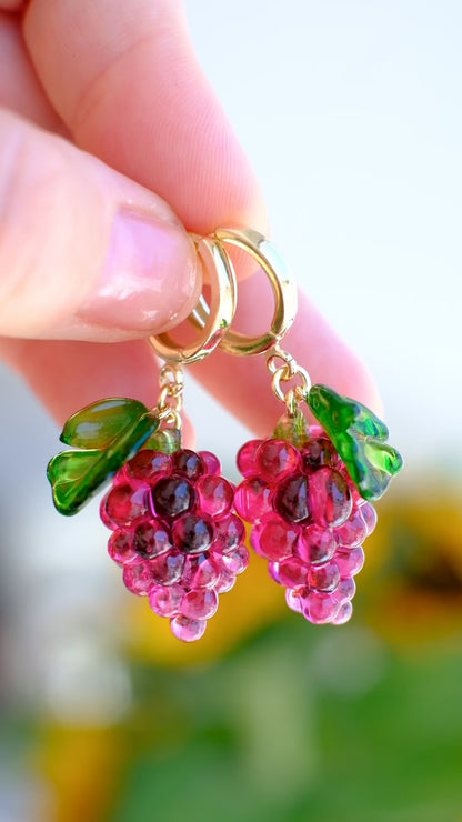 Purple grape murano glass earrings