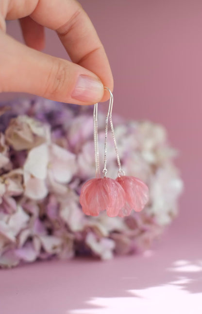 Lampwork glass pink floral earrings