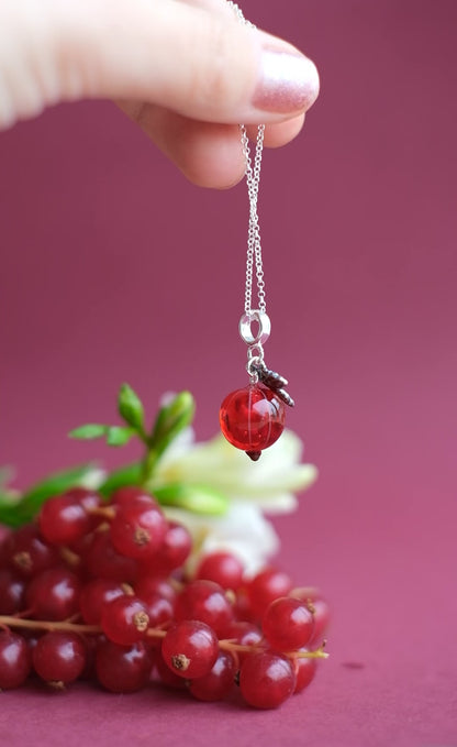 Murano glass red currant lampwork glass pendant