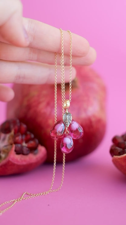 Lampwork murano glass pomegranate seed pendant (pink glass)