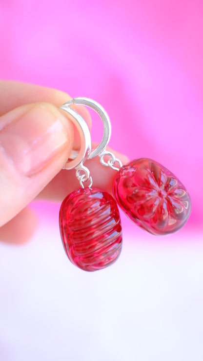 Glass candies *SILVER* hoop earrings