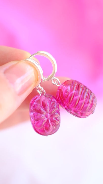 Glass candies *SILVER* hoop earrings
