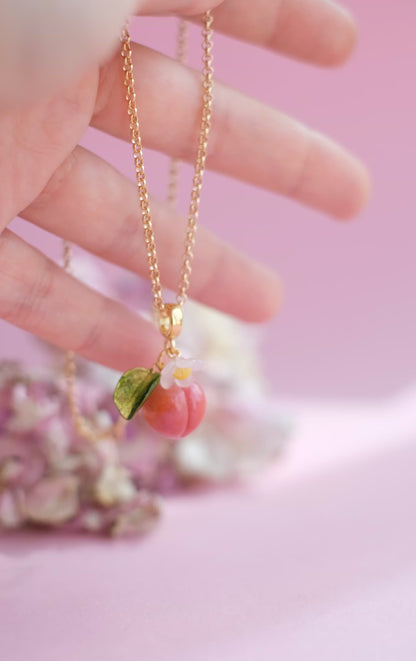 Peach fruit lampwork glass pendant